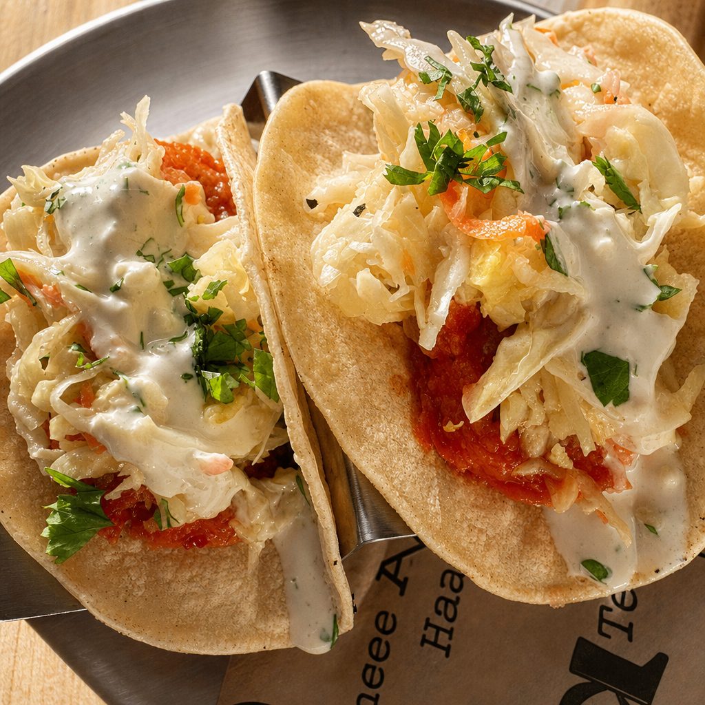 Buffalo Shrimp Tacos.